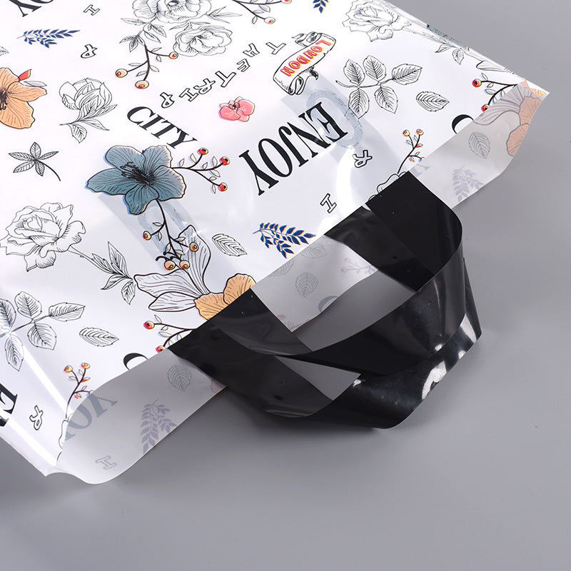Simple Cartoon Floral Printing Plastic Gift Shopping Tote Bag