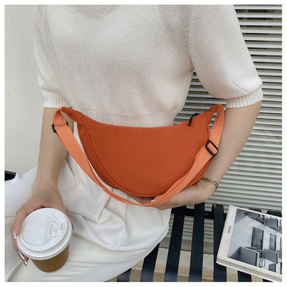 Women Fashion Casual Solid Color Canvas Zipper One Shoulder Crossbody Bag
