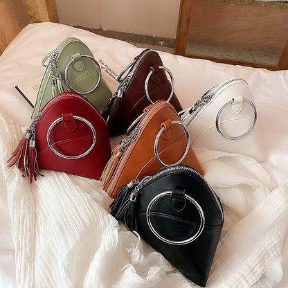 Women Creative Tassel Hoop Decoration Triangle Shape PU Handle Bag