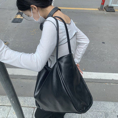 Women Fashionable Simple Solid Color Large Capacity PU Tote Bag