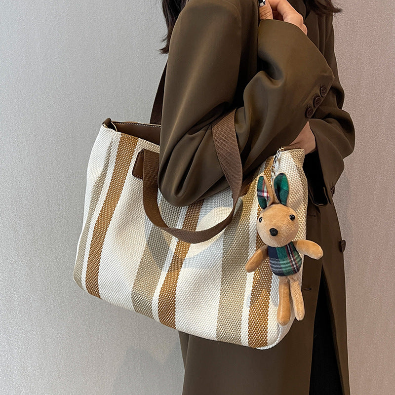 Women'S Fashion Stripe Large Capacity Canvas Tote Bag