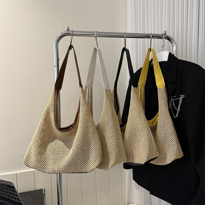 Sac à bandoulière tissé tendance pour femme, idéal pour les loisirs, la plage, les voyages, la plage, 2 en 1 