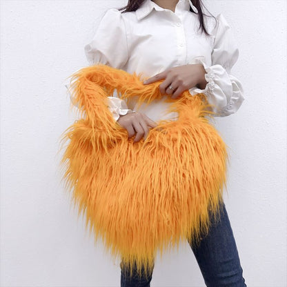 Sac à bandoulière en peluche en forme de cœur pour femme, mignon et tendance, couleur unie, hiver 