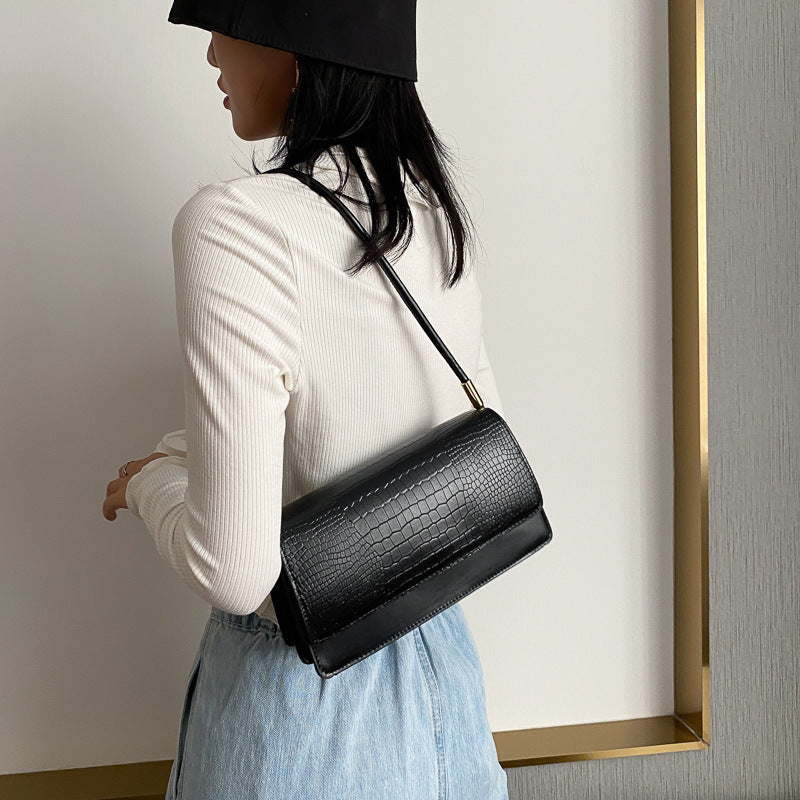 Sac à bandoulière simple et solide à rabat carré imprimé crocodile pour femme 