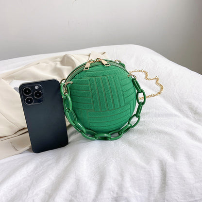 Women Fashionable Solid Color Round Ball Chain Crossbody Bag