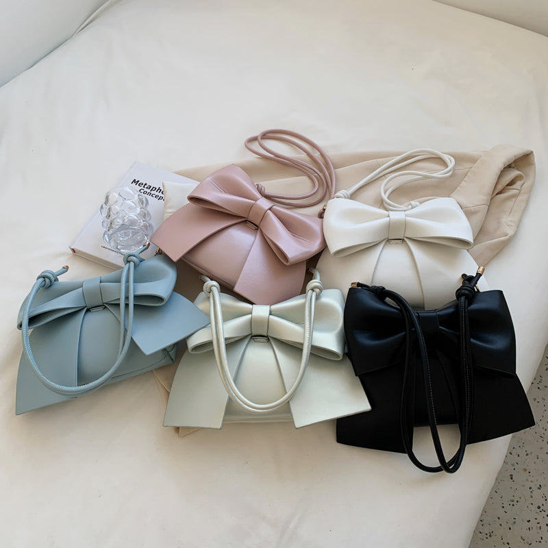 Sac à bandoulière en PU de couleur unie avec nœud créatif pour femme 