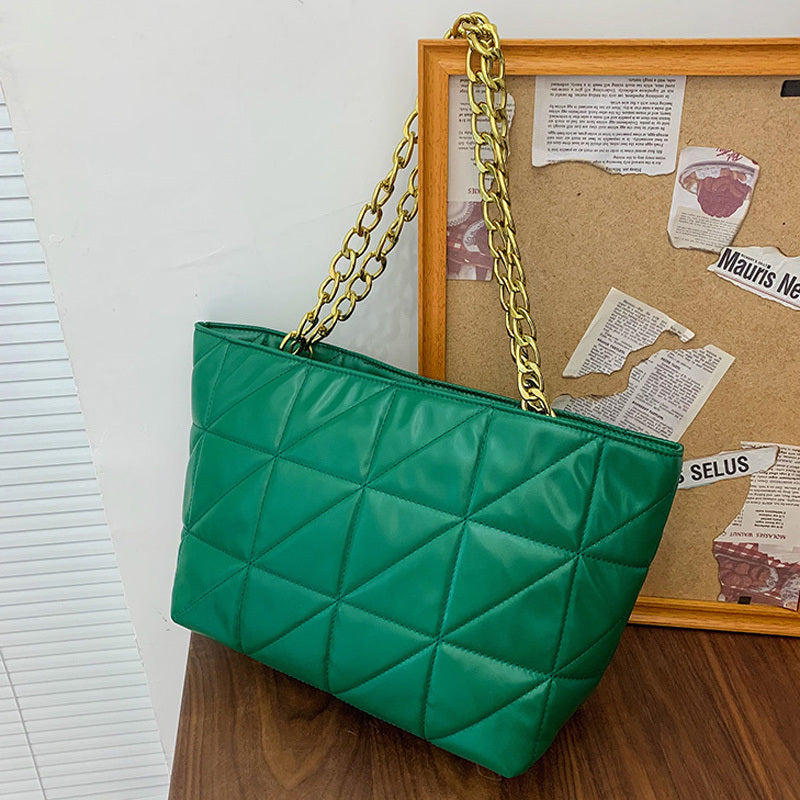 Women Basic Casual Chain Design Solid Color Large Capacity PU Tote Shoulder Bag