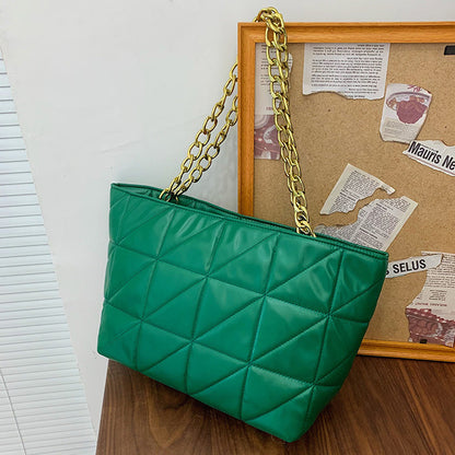 Women Basic Casual Chain Design Solid Color Large Capacity PU Tote Shoulder Bag