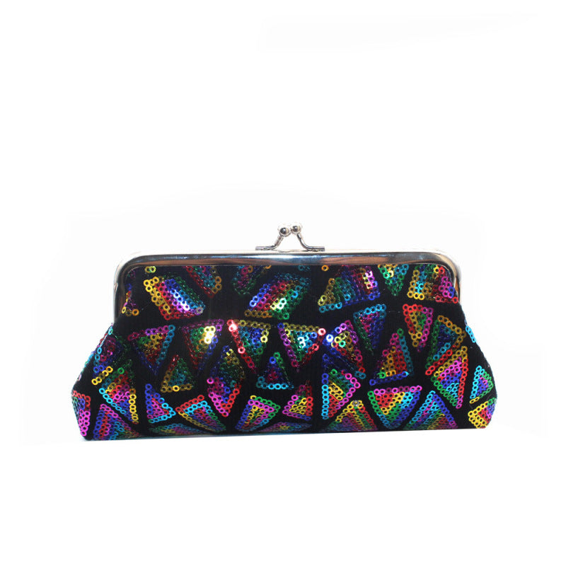 Women Fashion Creative Sequin Geometric Pattern Long Coin Purse