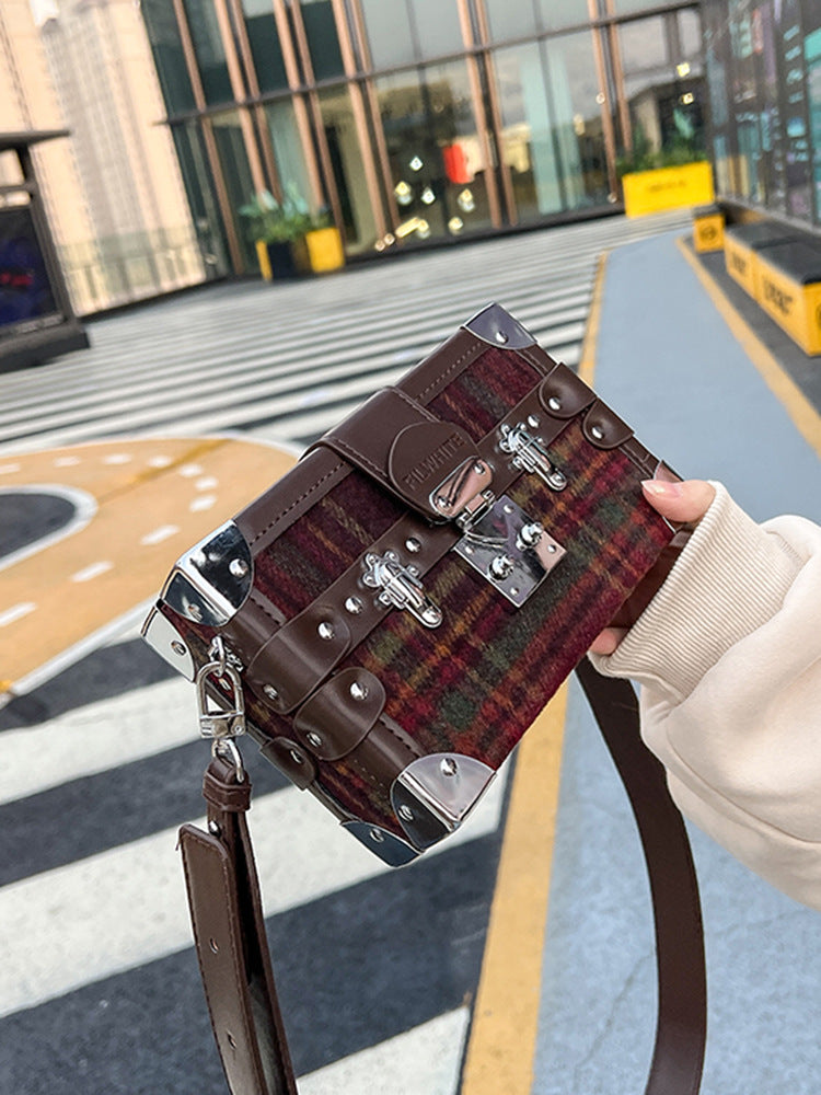 Sac messager à bandoulière en forme de boîte à carreaux pour femme 
