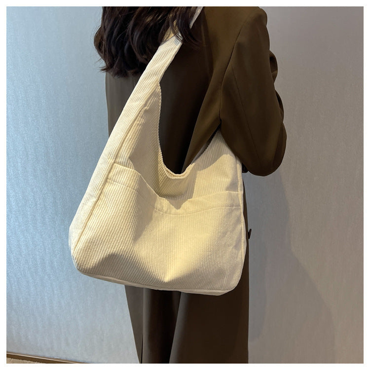 Women Fashion Casual Large Capacity Solid Color Corduroy Crossbody Bag