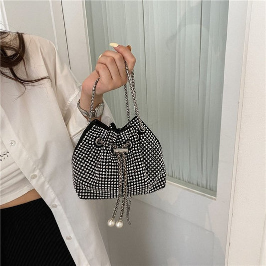 Women Fashion Casual Rhinestone Chain Mini Handbag