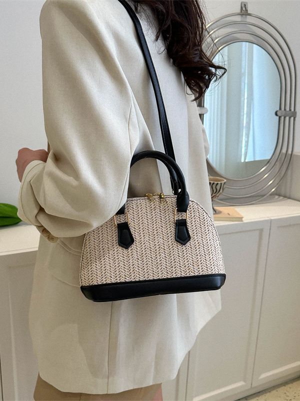 Sac à main simple à bandoulière en coquillage tissé pour femme 
