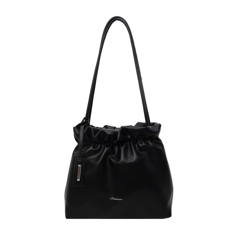 Sac seau simple à bandoulière plissé de couleur unie 