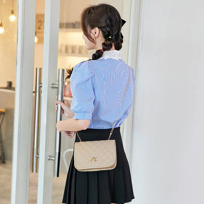 Women Fashion Simple Solid Color Metal Buckle Flap Quilted Square Chain Crossbody Bag