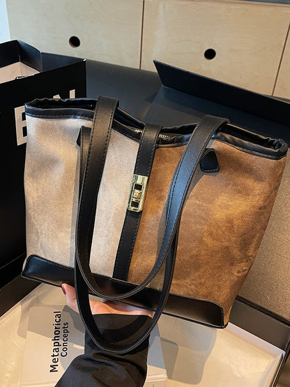 Women Fashion Casual Contrast Color Large Capacity Tote Bag