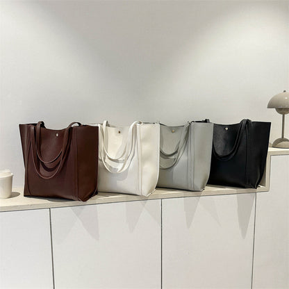 Women Fashionable Solid Color Large Capacity PU Tote Bag