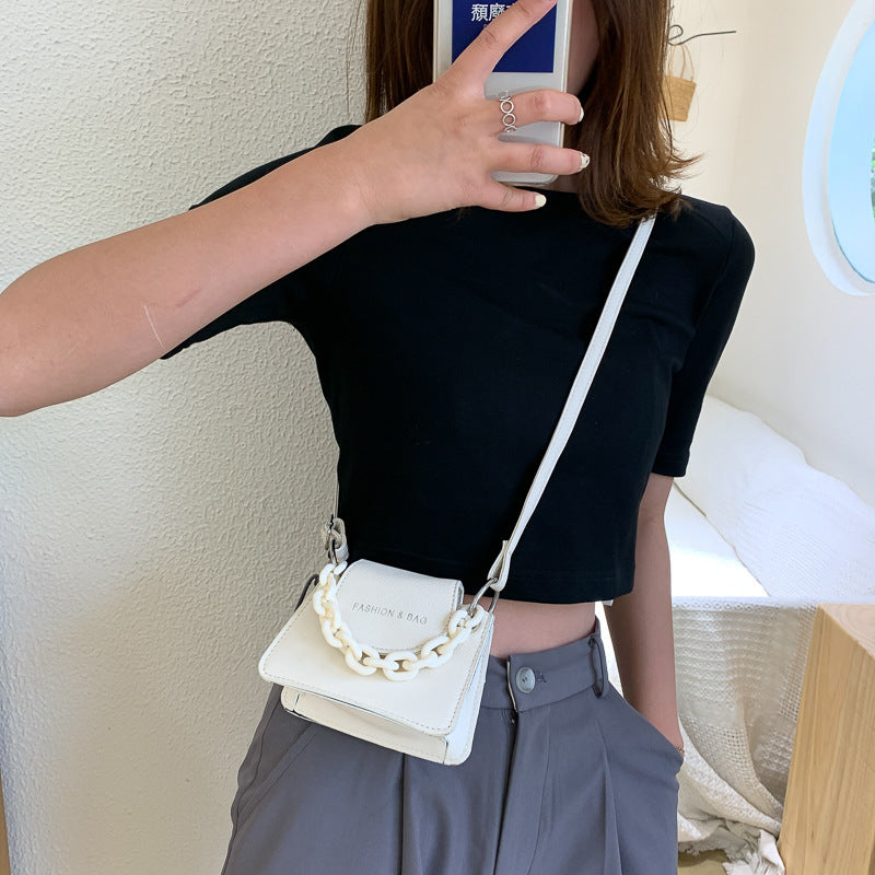 Women Creative Thick Chain Flap Design Color Blocking PU Mini Crossbody Bag