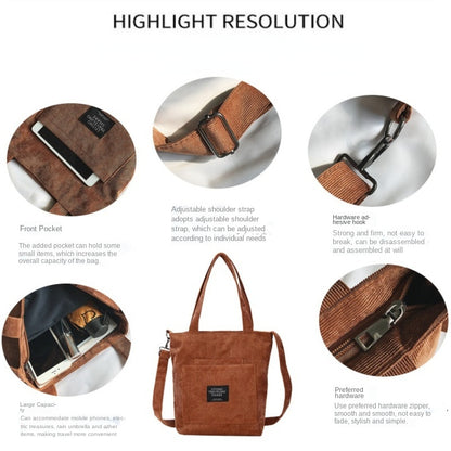 Women Casual Basic Solid Color Corduroy Canvas Shoulder Bag
