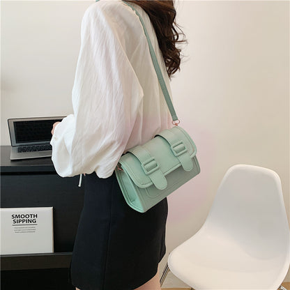Women Fashionable Simple Belt Buckle Flap Square Crossbody Bag