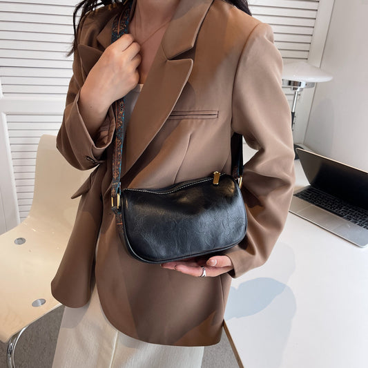 Women Fashion Solid Color PU Zipper One Shoulder Pillow Crossbody Bag