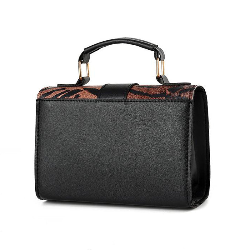 Women Vintage Flap Buckle Design Zebra Pattern PU Crossbody Bag