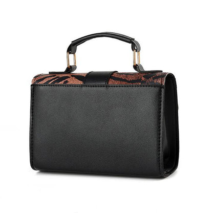 Women Vintage Flap Buckle Design Zebra Pattern PU Crossbody Bag