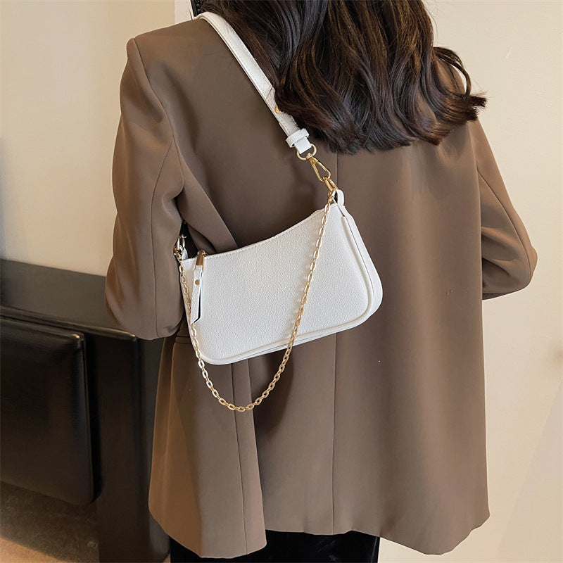 Sac à bandoulière carré à fermeture éclair et motif litchi pour femme