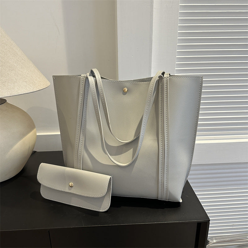 Women Fashionable Solid Color Large Capacity PU Tote Bag