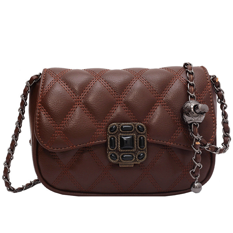 Women Casual Simple Solid Color Embroidery Chain Crossbody Bag