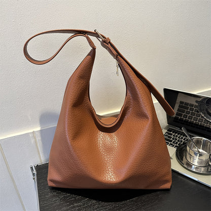 Women Fashion Retro Solid Color Large Capacity PU Tote Bag