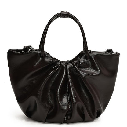 Sac à main plissé en cuir ciré à l'huile de couleur unie rétro pour femme 