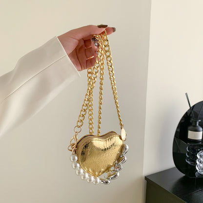 Women Fashion Mini Love Pearl Chain Crossbody Bag