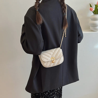 Sac à bandoulière carré en PU pour femme, couleur unie, avec rabat et chaîne 