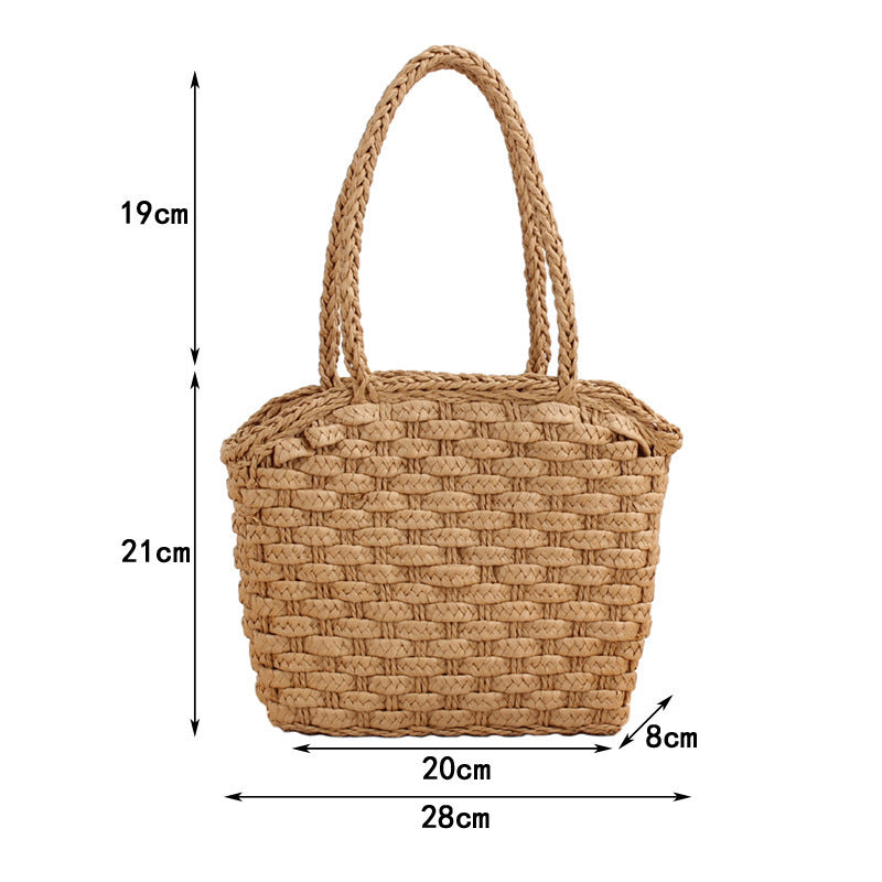 Sac à main tissé en paille pour femme, style Mori, simple, idéal pour les vacances 