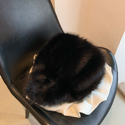 Sac à main en peluche de couleur unie pour femme, automne et hiver 