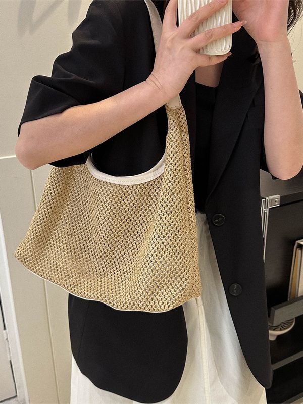 Sac à bandoulière en paille tissée pour femme, décontracté, grande capacité