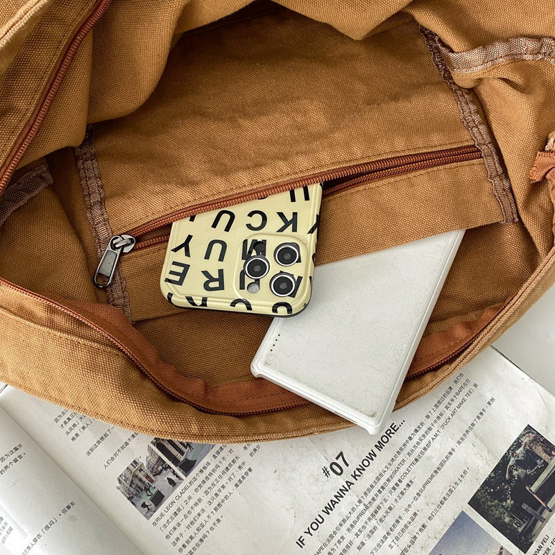 Sac à bandoulière décontracté en toile de couleur unie pour femme, grande capacité 