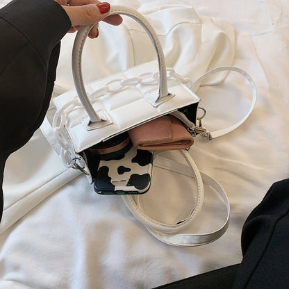 Women Fashion Chain Decorative Plaid Embossed Solid Color PU Crossbody Bag