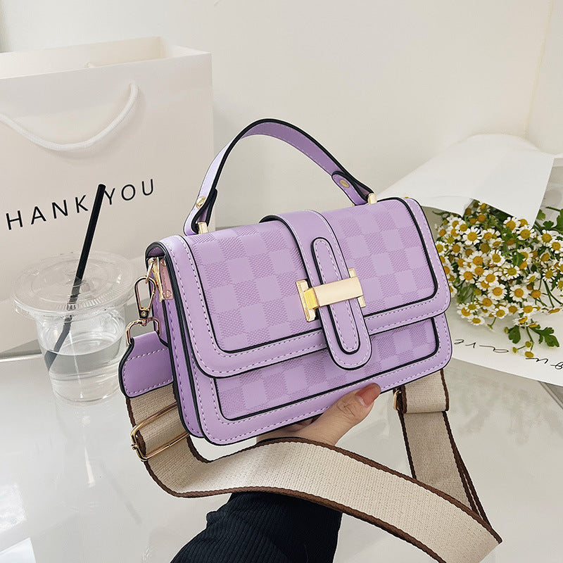 Sac à bandoulière carré à larges bretelles pour femme, simple et tendance, imprimé écossais 