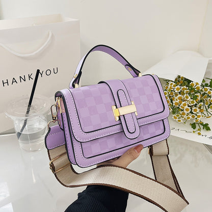 Sac à bandoulière carré à larges bretelles pour femme, simple et tendance, imprimé écossais 