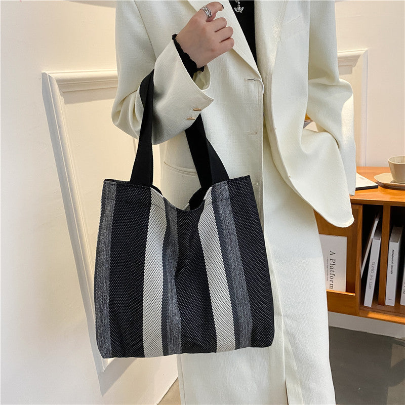 Sac fourre-tout en toile grande capacité à rayures décontractées pour femmes 