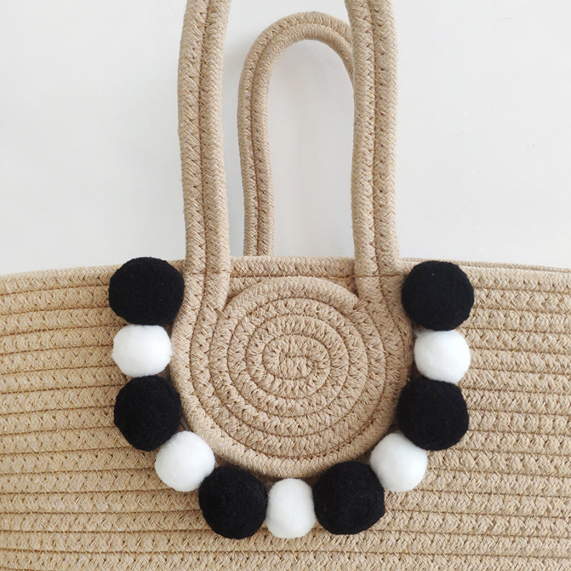 Holiday Beach Simple Cotton Rope Woven Large Capacity Straw Handbag