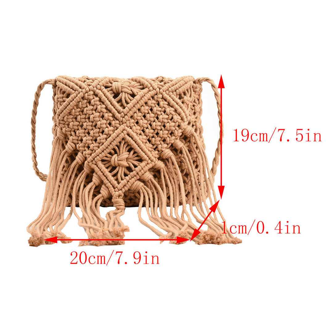 Women Casual Boho Solid Color Tassel Woven Vacation Shoulder Bag