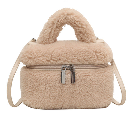 Sac à bandoulière en peluche à fermeture éclair de couleur unie pour femme, mode automne et hiver 