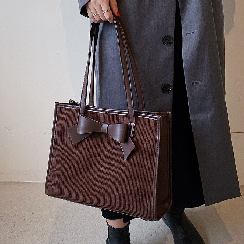 Summer Women Fashionable Solid Color Bow Decoration Square Large Capacity Tote Bag