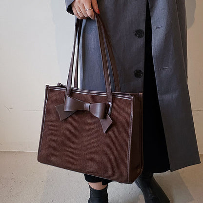 Summer Women Fashionable Solid Color Bow Decoration Square Large Capacity Tote Bag