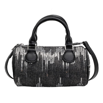 Sac à bandoulière cylindrique à paillettes vintage avec fermeture éclair 
