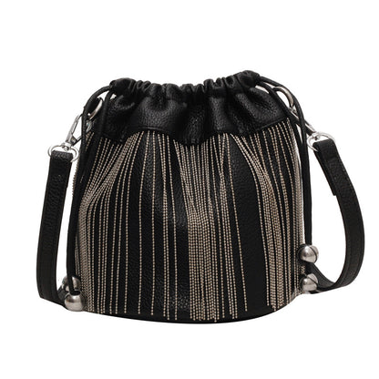 Women Fashion Casual Solid Color Tassels Bucket Shoulder Bag