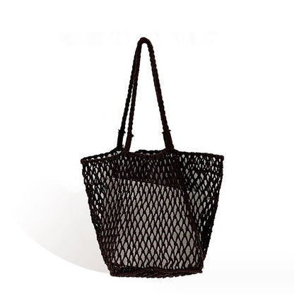 Women Casual Solid Color Hollow Woven Large Capacity Tote Shoulder Bag